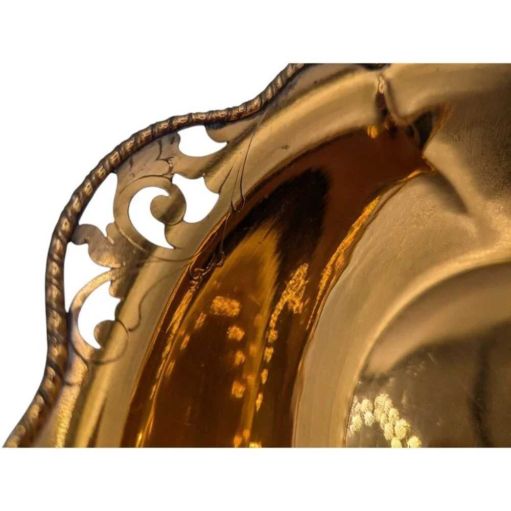 Vintage Copper mastropietro Italy Decorative Bowl With Ornate Scalloped Edge Des